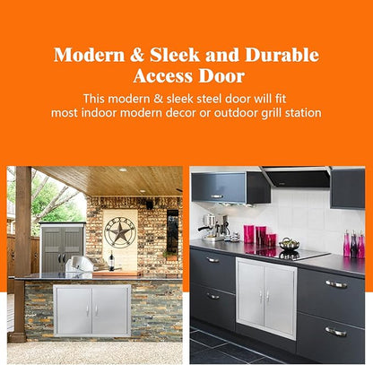 Outdoor Kitchen Doors 30.5" W x 21" H, Stainless Steel BBQ Access Doors, Flush Mount BBQ Door for Outside Kitchen Grilling Station, Barbeque Oven Island, Storage Cabinet Door