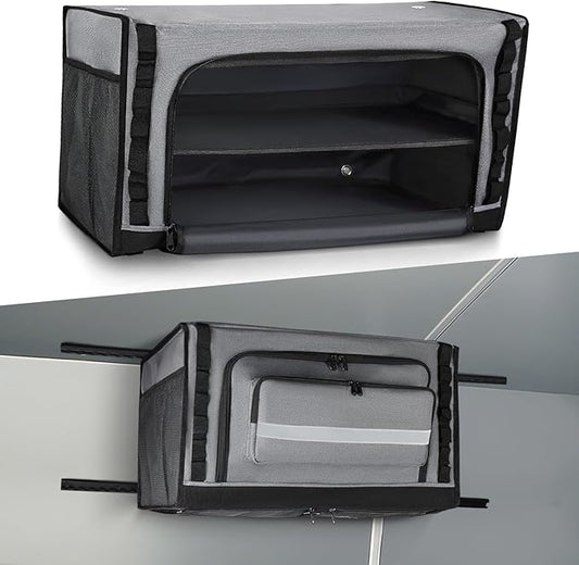 24" RV Overhead Storage Cabinet, Soft-Sided Overhead Organizer for Vans, RV Organizer Storage Cabinet Compatible with Mercedes-Benz Sprinter, Ford Transit & RAM Promaster Vans, Gray