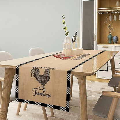Farm Animals Table Runner, Rustic Farmhouse Cow Pig Rooster Watercolor Coffee Table Center Decor for Home Kitchen Dining Dinner Indoor Holiday Farmhouse Decor 13x108 Inch