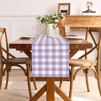 Light Purple Gingham Table Runner Purple Checkered Plaid Birthday Party Decorations Wedding Baby Shower BBQ Picnic Home Kitchen Table Decor (Purple, 13" x 72")