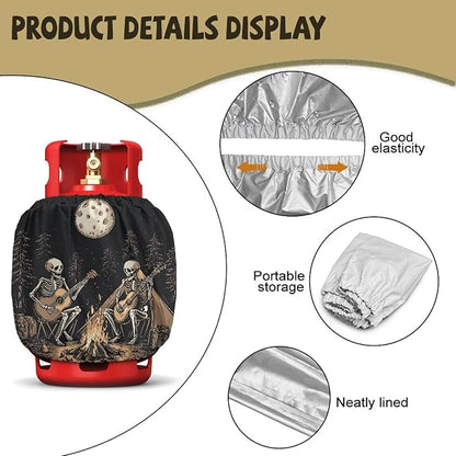 Camper Dual Propane Tank Cover -Skeleton Camping - Outdoor 600D Heavy Duty Waterproof Covers Fits Standard 20 lb Cylinder, 13.7'' x 16.5'' for Rv Trailer