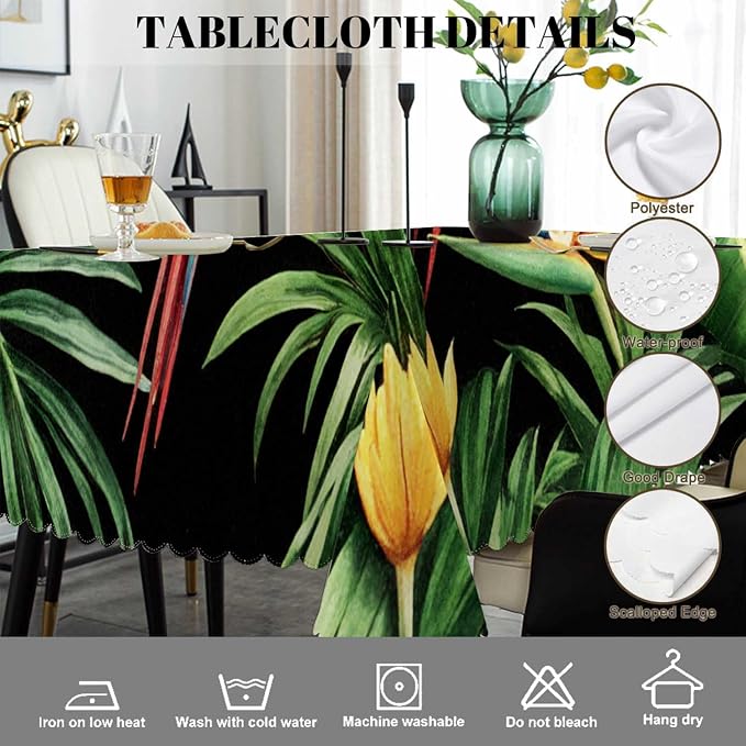 Swono 52x70 Inch Parrot Tablecloth Tropical Macaw Parrot Jungle Palm Leaves Farmhouse Dining Table Cloth Anti-Stain Talking Table Cover for Kitchen Dinning Room Coffee Store