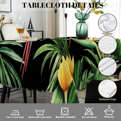 Swono 52x70 Inch Parrot Tablecloth Tropical Macaw Parrot Jungle Palm Leaves Farmhouse Dining Table Cloth Anti-Stain Talking Table Cover for Kitchen Dinning Room Coffee Store