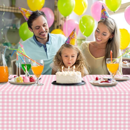 12Pcs Pink Gingham Tablecloths, Checkered Party Table Covers 54x108 In | Pink and White Checkered Tablecloths Disposable Waterproof for Baby & Bridal Shower Picnic Camping Girls Birthday Party