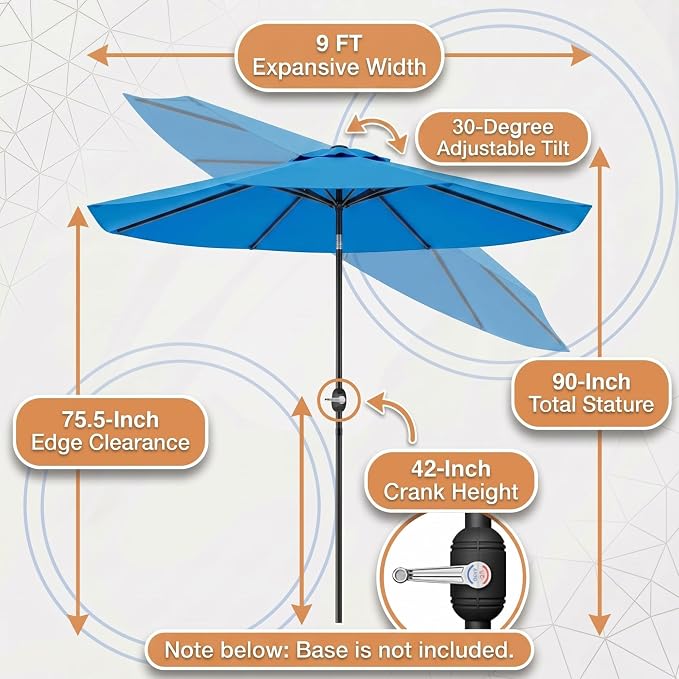 Greesum 9FT Outdoor Patio Umbrella, Table Umbrella for Yard, Market, Heavy-Duty Waterproof Pool Umbrella with 8 Sturdy Ribs, UV Protection for Beach, Deck, Garden, Backyard