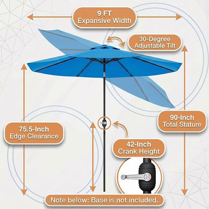 Greesum 9FT Outdoor Patio Umbrella, Table Umbrella for Yard, Market, Heavy-Duty Waterproof Pool Umbrella with 8 Sturdy Ribs, UV Protection for Beach, Deck, Garden, Backyard