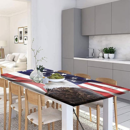 American Flag Picnic Fitted Tablecloth and Bench Seats Cover, 4th of July Independence Day USA Flag Rectangle Elastic Table Cover, 72x28 In, 3 Pcs Set, for Indoor/Outdoor Picnic, BBQ and Dining Use