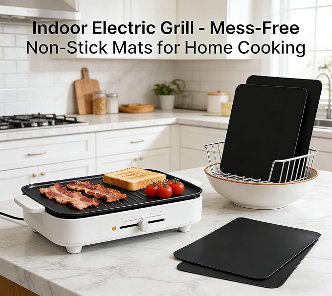 3-Pack Heavy Duty Non-Stick Grill Mats - Reusable BBQ Sheets for Gas, Charcoal & Electric Grills (Black)