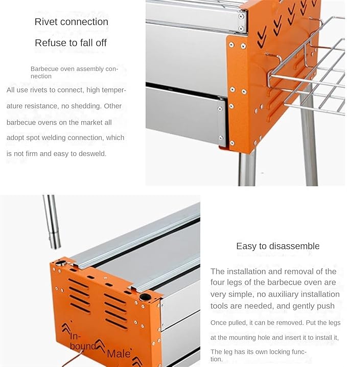 Foldable and Portable Barbecue Grill Stainless Steel Home Charcoal For Garden Backyard Camping Heat Resistant