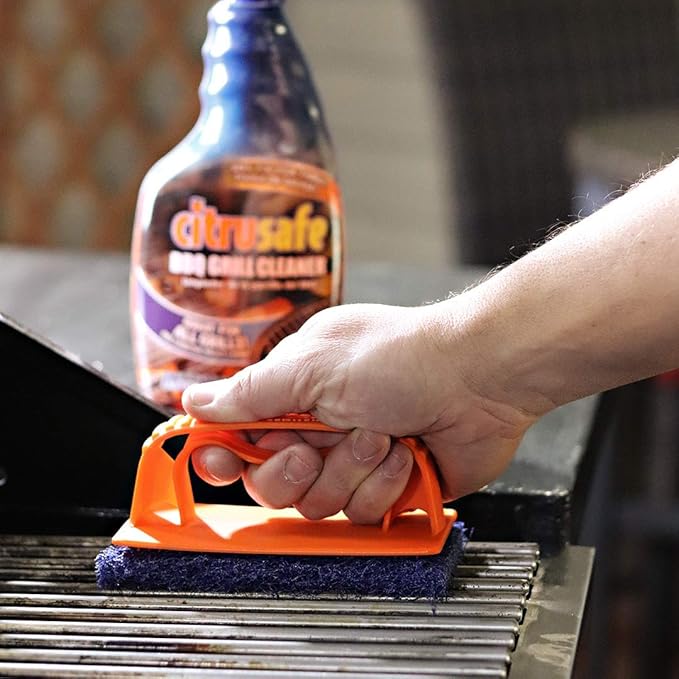 Citrusafe BBQ Grill Scrubber with 3 Heavy Duty Replaceable Scrubber Pads - Removes Grease and Burnt Food Safely from Grill Grates