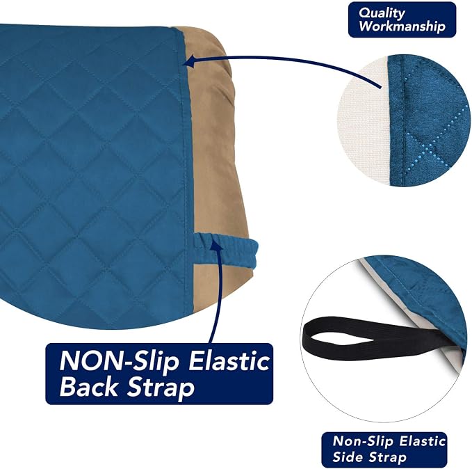 PureFit Reversible Recliner Chair Covers Couch Covers for Dogs, 19 in | Peacock Blue/Beige, Water Resistant Couch Protector, Washable Pet Couch Cover with Non Slip and Elastic Straps For Kids