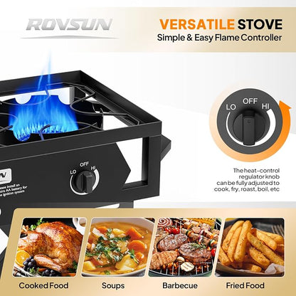 ROVSUN 2 Burner Foldable Gas Stove with Side Table, 150,000 BTU Portable Propane Stove with Ignition & Regulator for Camping Home Backyard Cooking Brewing Canning Turkey Frying