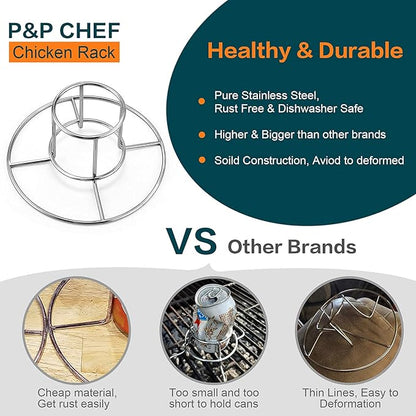 P&P CHEF Beer Can Chicken Holder Grill Rack, Stainless Steel Chicken Holder Stand, For BBQ Grilling/Home Oven Baking, Vertical Design & Thick Wire, Heavy Duty & Dishwasher Safe, 2PCS