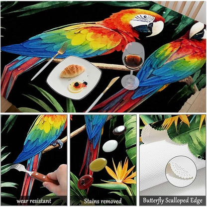 Swono 52x70 Inch Parrot Tablecloth Tropical Macaw Parrot Jungle Palm Leaves Farmhouse Dining Table Cloth Anti-Stain Talking Table Cover for Kitchen Dinning Room Coffee Store