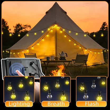 Solar Lights Outdoor Patio Lights 40FT G40 Waterproof Dimmable | 13 Shatterproof Edison Bulbs Patio Lights, Solar or USB charging, 3 Light Modes for Backyard, Porch, Deck, Balcony, Garden