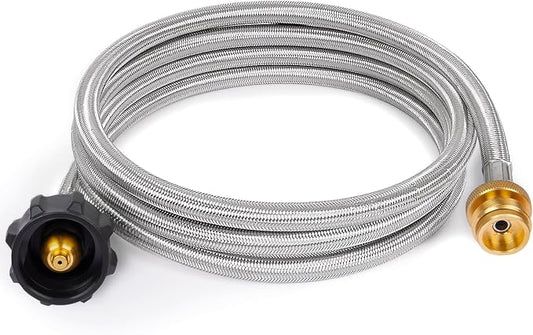 SHINESTAR 8ft Stainless Steel Braided Propane Hose Adapter 20lb to 1lb Converter | Stainless steel braided material, 8ft extra length, connects one lb to 20 lb tanks