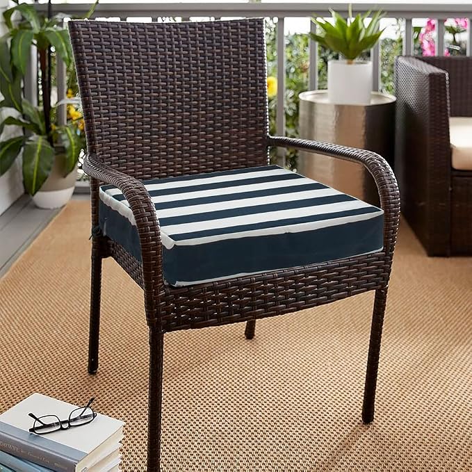 Magpie Fabrics Indoor Outdoor Cushion Cover Replacement 2 Pack, NO Insert! Water Repellent Slipcover with Ties Christmas Decor for Patio Garden Chair Seat Sofa Bench Wicker(Navy White, 20x18x4 Inch)