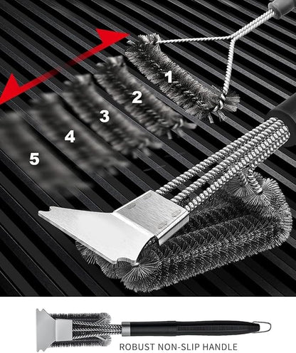 Grill Brush and Scraper, Adjustable Handle BBQ Grill Brush for Outdoor Grill，Extra Strong BBQ Cleaner Accessories for Gas/Charcoal Grilling Grates