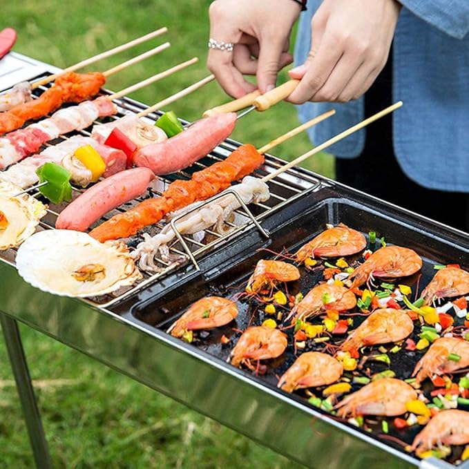 Barbecue Charcoal Grill Portable Stainless Steel Grill Outdoor Folding BBQ Barbecue Charcoal Grill Tool Kits For Cooking Picnic Portable Charcoal Grill, 65x26x64cm