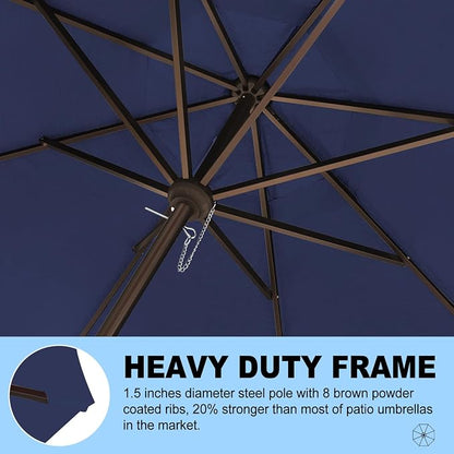 Eurmax USA 10-Year-Non-Fading 10FT Outdoor Patio Market Umbrella,UPF50+ UV Resistant Sun Shade,Heavy Duty Commercial Grade,Crank Lift Design,Windproof Vented Top for Garden,Pool,Deck,Navy Blue