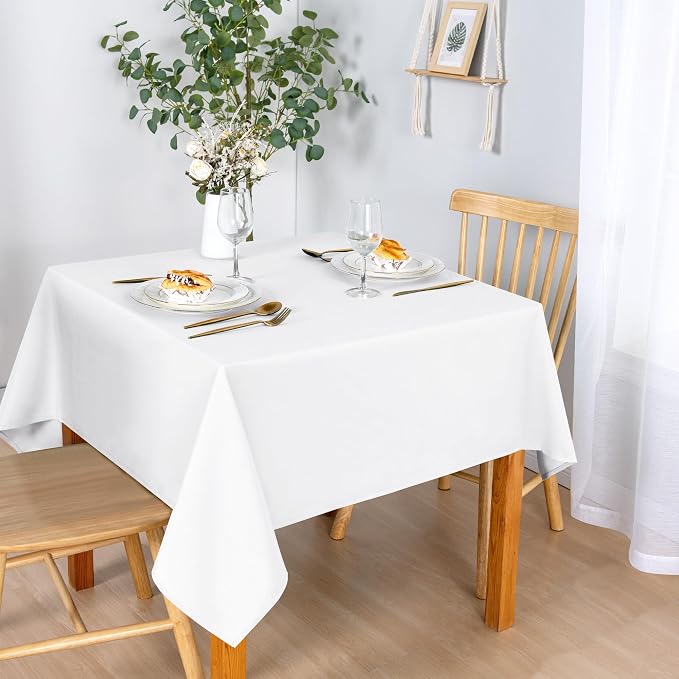 DWCN Square Tablecloth - 70 x 70 Inch - Waterproof Stain and Wrinkle Resistant Washable Table Cloth, Decorative Fabric Table Cover for Kitchen Dining Room Party and Outdoor Use, White