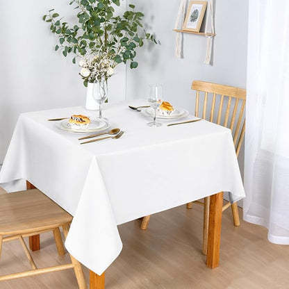DWCN Square Tablecloth - 70 x 70 Inch - Waterproof Stain and Wrinkle Resistant Washable Table Cloth, Decorative Fabric Table Cover for Kitchen Dining Room Party and Outdoor Use, White