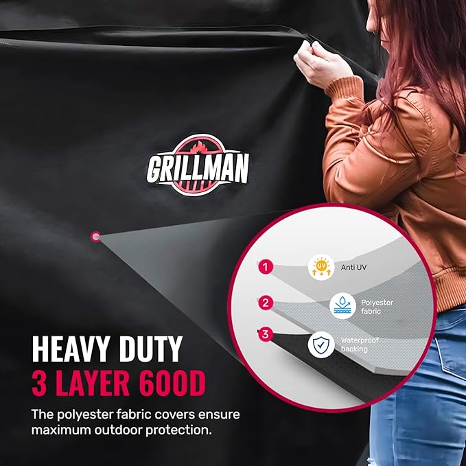 Grillman Heavy Duty BBQ Grill Cover for Outdoor Grill, 30 Inch – Waterproof, Weather Resistant, UV & Fade Resistant with Adjustable Straps – Gas Grill Cover for Weber, Genesis, Charbroil, etc. Black