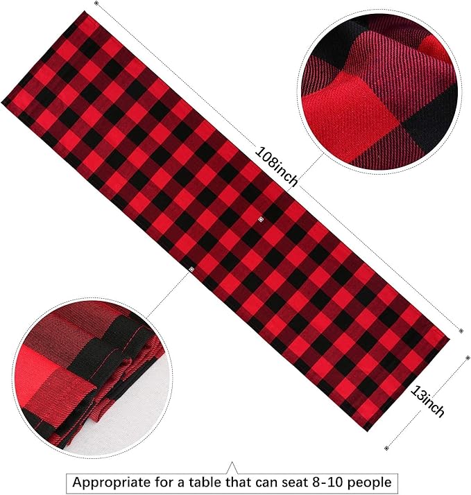 B-COOL Buffalo Plaid Table Runner Black Red Checked Table Runner 2 Packs 13x108 Inch Christmas Holiday Plaid Table Runners Xmas Table Decorations