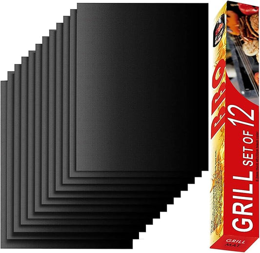 Set of 12 Grill Mats for Outdoor Grill, BBQ Grilling Mat for Gas Grill, Non-Stick Cooking Sheets, Oven Liners, 15.75 X 13 Inch