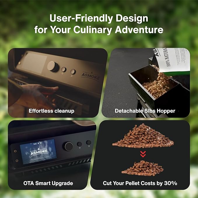 ASMOKE Essential– Guga’s Pick | Smart Portable Wood Pellet Grill & Smoker with 5" LCD Screen, 8-in-1 Grill,8H Battery, Effortless Cleaning, Wi-Fi Smart Control, 271 sq.in,Fit for Family BBQ