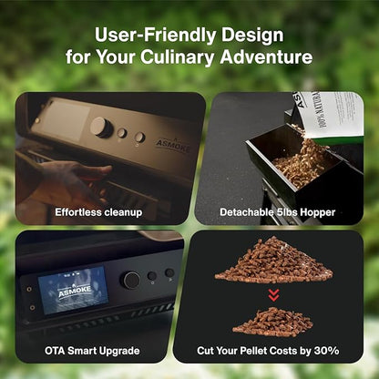 ASMOKE Essential– Guga’s Pick | Smart Portable Wood Pellet Grill & Smoker with 5" LCD Screen, 8-in-1 Grill,8H Battery, Effortless Cleaning, Wi-Fi Smart Control, 271 sq.in,Fit for Family BBQ