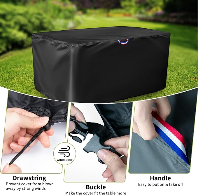 Patio 36 Inch Coffee Table Cover, Outdoor Waterproof Cover for Rectangle Coffee Table, All-Weather Protection with Windproof Buckles & Drawstring- 36x20x18 in