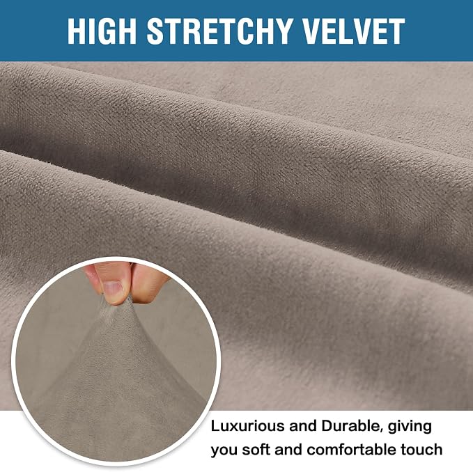 H.VERSAILTEX Stretch Velvet Sofa Covers for 3 Cushion Couch Covers Sofa Slipcovers Furniture Protector Soft with Non Slip Elastic Bottom, Crafted from Thick Comfy Rich Velour (Sofa 72"-90", Taupe)