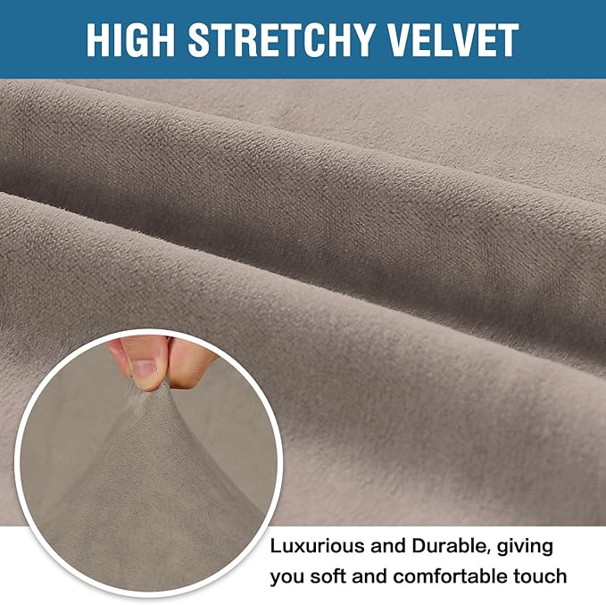 H.VERSAILTEX Stretch Velvet Sofa Covers Large Couch Covers Sofa Slipcovers Furniture Protector Soft with Non Slip Elastic Bottom, Feature Thick Comfy Rich Velour (Extra Wide Sofa 98"-105", Taupe)