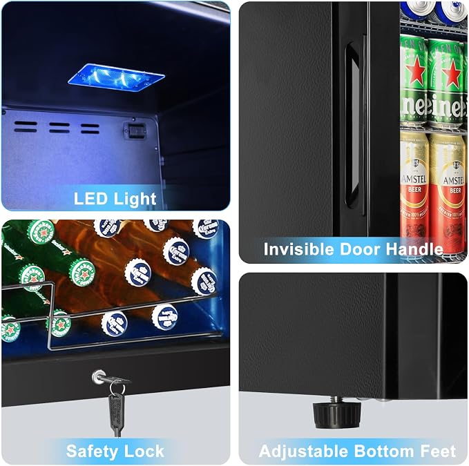 FoMup Beverage Refrigerator 126 Can, Mini Beverage Fridge Small Beverage Cooler with Glass Door Safety Lock, Drink Fridge for Beer Soda Wine, Perfect for Dorm Office Hotel