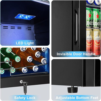FoMup Beverage Refrigerator 126 Can, Mini Beverage Fridge Small Beverage Cooler with Glass Door Safety Lock, Drink Fridge for Beer Soda Wine, Perfect for Dorm Office Hotel