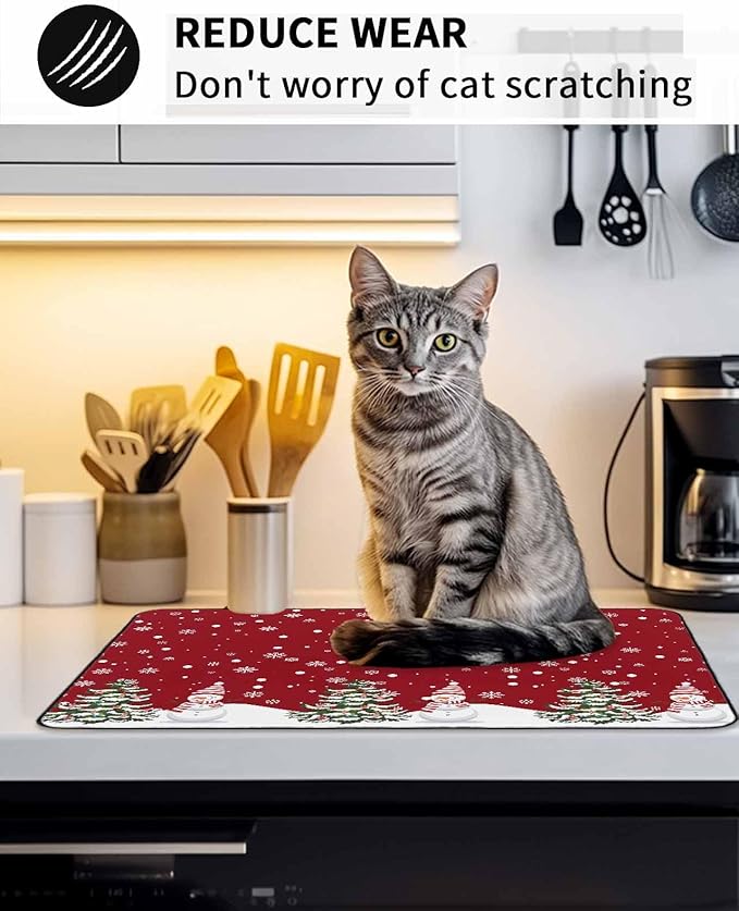 Stove Top Covers for Electric Stove 31x24 Inches, Red Christmas Snowman HeatResistant Glass Cooktop Protector, Winter Xmas Snowflake Ceramic Stovetop Countertop Covers Christmas Tree Mat, Oven Cover