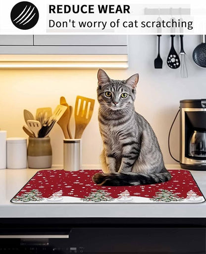 Stove Top Covers for Electric Stove 36x21 Inches, Red Christmas Snowman HeatResistant Glass Cooktop Protector, Winter Xmas Snowflake Ceramic Stovetop Countertop Covers Christmas Tree Mat, Oven Cover