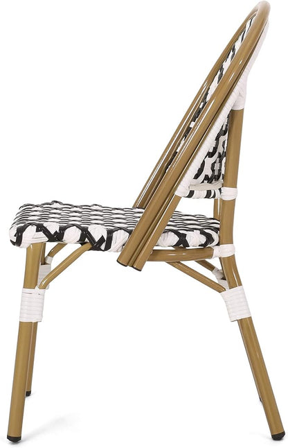 Christopher Knight Home Anastasia Outdoor French Bistro Chair (Set of 2), Black + White + Bamboo Print Finish