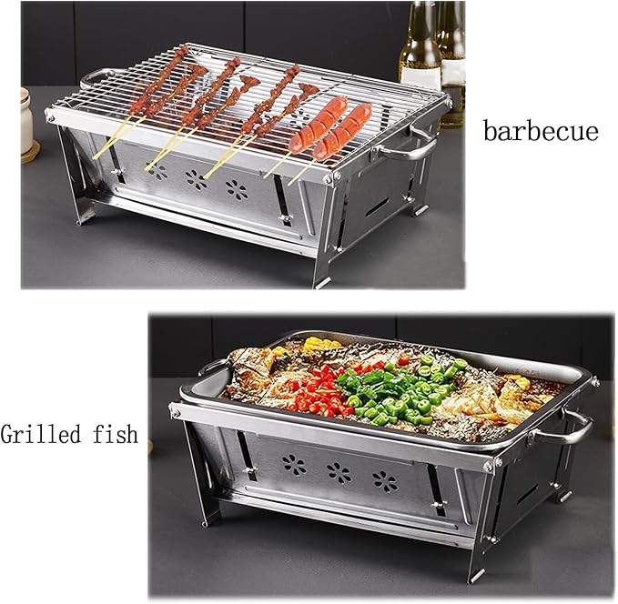 Barbecue oven household grilled fish oven charcoal outdoor barbecue grill outdoor small charcoal barbecue oven, Silver, 461844