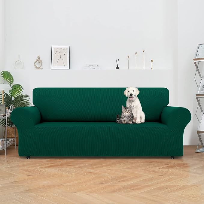 LURKA Stretch Oversized Sofa Slipcovers 1 Piece Couch Covers for 3 Cushion Couch Sofa Furniture Protector Full Sofa Covers with Elastic Bottom for Kids and Pet (Dark Green, X-Large)