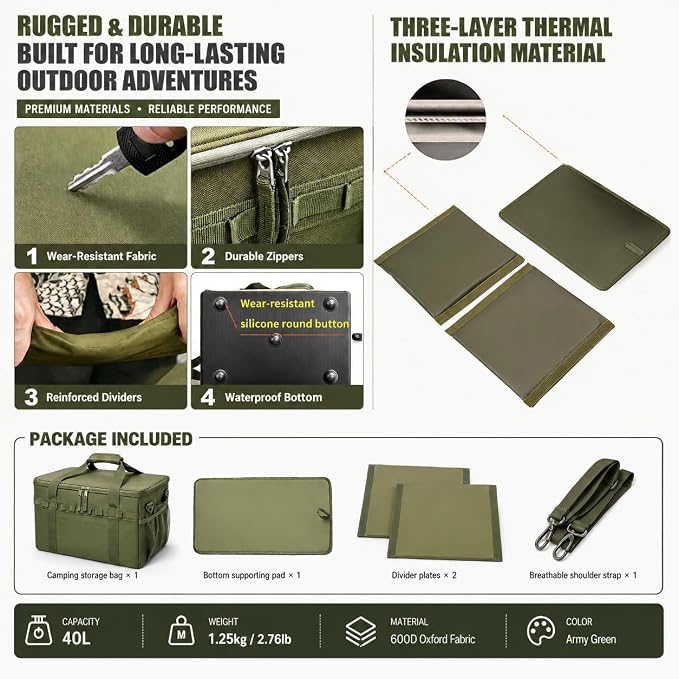40L Camping Storage Bag Waterproof 600D Foldable Camp Box Organizer Modular Gear Kitchen Carry Case | 40L waterproof 600D camping storage bag with removable dividers. Foldable outdoor gear & kitchen box for trunk organizer