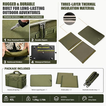 40L Camping Storage Bag Waterproof 600D Foldable Camp Box Organizer Modular Gear Kitchen Carry Case | 40L waterproof 600D camping storage bag with removable dividers. Foldable outdoor gear & kitchen box for trunk organizer