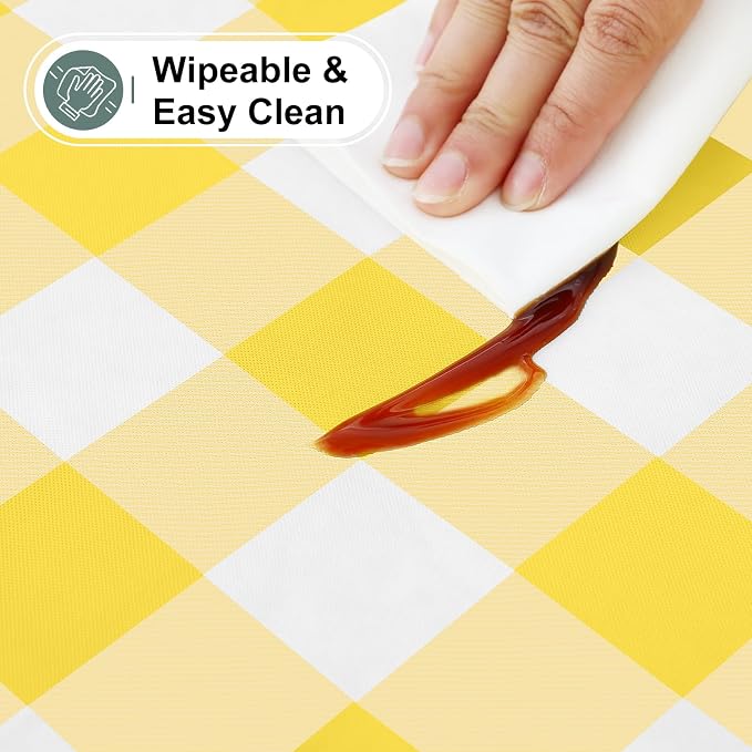 Buffalo Rectangle Picnic Tablecloth, 4 Foot Elastic Fitted Vinyl Table Cloth with Flannel Backing, Waterproof Plaid Table Covers for Dining, Camping, Outdoor (Yellow and White, 24" x 48")