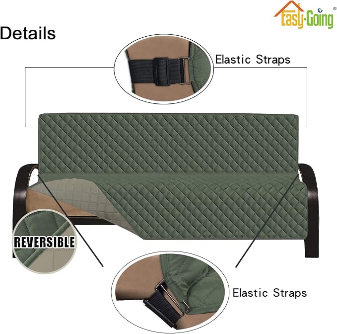 Easy-Going Reversible Couch Cover, Large Futon Sofa, Greyish Green/Beige | Machine Washable Slipcover For Dogs, Water Resistant Furniture Mat For Living Room, Non-Slip Sofa Cover, Pet Friendly