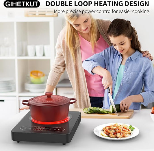 GIHETKUT Single Burner Electric Cooktop,110V 1800W Electric Stove Top with LED Touch Control,10 Power Levels, Timer, Safety Lock,Portable cooktop