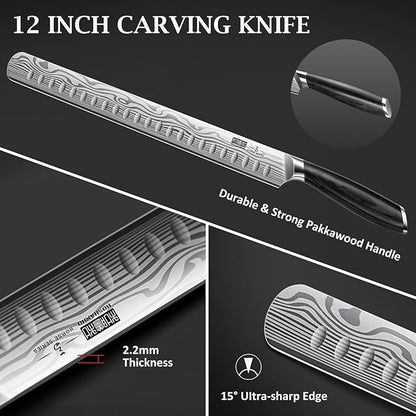 HOSHANHO 12 Inch Carving Knife, Razor Sharp Brisket Knife with Pakkawood Handle, Japanese High Carbon Powder Steel Slicing Knives for BBQ Brisket Turkey Ham Rib Roast