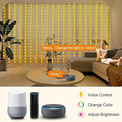 Smart Color Changing Curtain Lights RGB 5050 Built in Chip with App Remote | 600 LED Curtain Lights 20Ftx10Ft Compatible with Alexa, Music Sync, Timer Plug in for Christmas Wedding Backdrop Decor