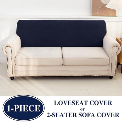 LA MEACK Couch Cushion Cover Loveseat Cover or 2 Seat Sofa Cover Washable Stretch Sectional Sofa Slipcover(1 Piece for Loveseat or Sofa 2-Seater, Navy)