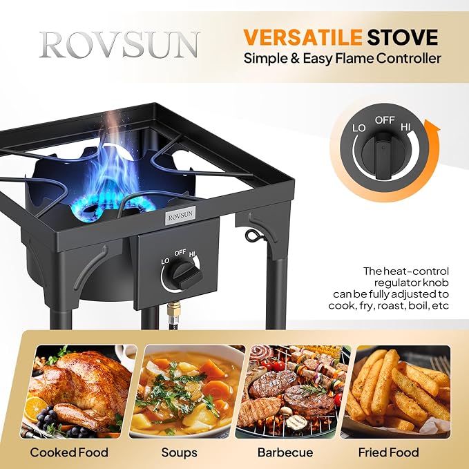 ROVSUN 100,000 BTU Portable Gas Camping Stove, Outdoor Propane Burner with Regulator, High Pressure Single Cooker Camp Cooking Home Brewing